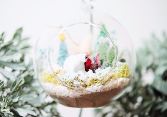 Christmas Dream 聖誕小行星-多肉乾燥花玻璃球DIY材料包 盆栽 聖誕樹 北極熊 雪 第1張的照片