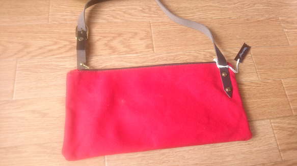 長財布のための帆布のサコッシュ　赤  RED 5枚目の画像