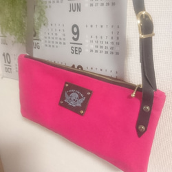 長財布のための帆布のサコッシュshocking pink ショッキングピンク 3枚目の画像