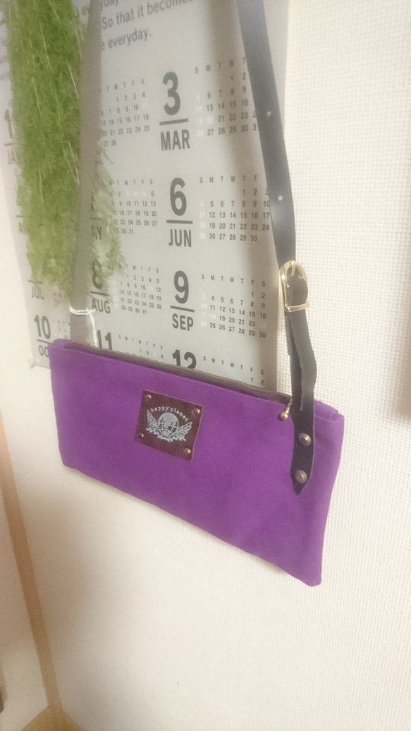 長財布のための帆布のサコッシュ  紫 purple 3枚目の画像