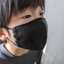 抗菌性　黒マスク　Ｓサイズ　子供用　麻✕綿　天然素材100%　リネン 1枚目の画像