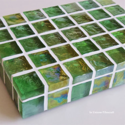 グリーン ガラスモザイクタイルのディスプレイトレイ（飾り台・小物置き）mini【受注制作】 7枚目の画像