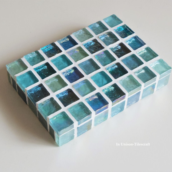 天藍色混搭閃光玻璃馬賽克瓷磚展示托盤（配件架）迷你【定制】 第2張的照片