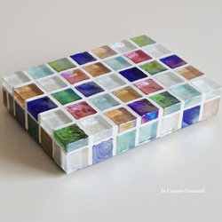 特集掲載☆カラフルMix ガラスモザイクタイルのディスプレイトレイmini（飾り台・小物置き）【受注制作】 5枚目の画像