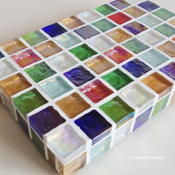 カラフルMix ガラスモザイクタイルのディスプレイトレイ（小物置き）中サイズ【受注制作】 5枚目の画像