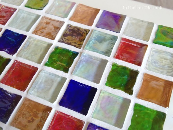 【R様オーダー品】カラフルMix　ガラスモザイクタイルのディスプレイトレイ 中サイズ　キャンドルホルダー 4枚目の画像