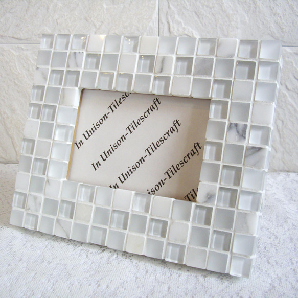 大理石とガラス フォトフレーム　Ｌ判 White 1枚目の画像