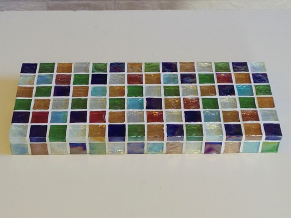 S様オーダー品【サイズ変更】カラフルMixガラスモザイクタイルのディスプレイトレイ 2枚目の画像