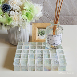 特集掲載☆透き通ったクリアカラー ガラスモザイクタイルのディスプレイトレイ mini (小物置き）【受注制作】 8枚目の画像