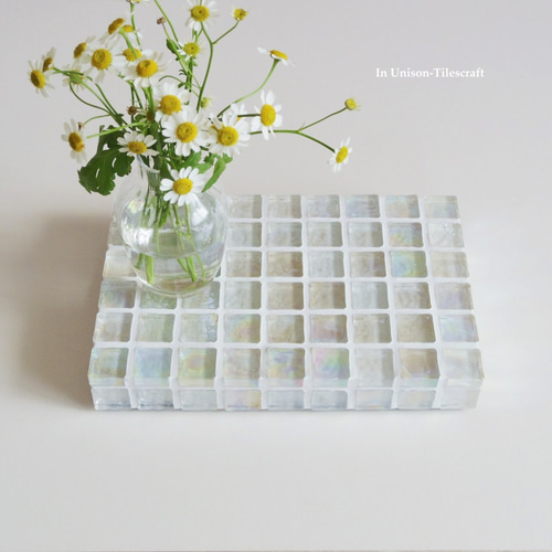 透き通ったクリアカラー ガラスモザイクタイルのディスプレイトレイ