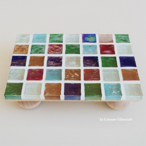 カラフルMix 脚付 ガラスモザイクタイルのディスプレイトレイmini