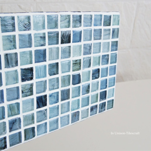 透明藍色玻璃馬賽克瓷磚展示托盤（中）【定制】 第5張的照片