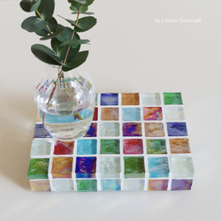 【M様オーダー品・サイズ変更】カラフルMixガラスモザイクタイルのディスプレイトレイ 7枚目の画像