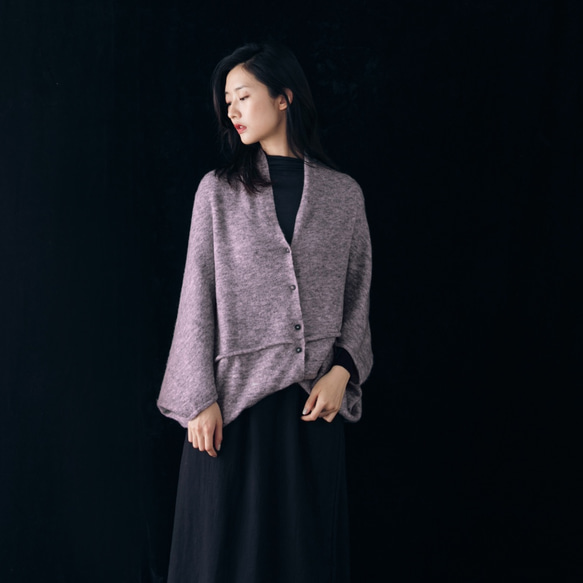 罩衫式毛衣 - 靛灰 - Slouchy Dolman sleeve cardigan - violet gray 第2張的照片