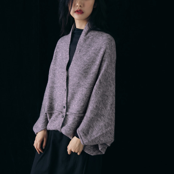 罩衫式毛衣 - 靛灰 - Slouchy Dolman sleeve cardigan - violet gray 第3張的照片