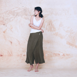 手工棉麻低襠褲裙 - 墨綠  Handmade drop-crotch culottes - Dark green 第1張的照片