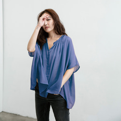 長方形細褶衫 - 薰衣草藍  Gathered draping blouse - Lavender blue 第1張的照片