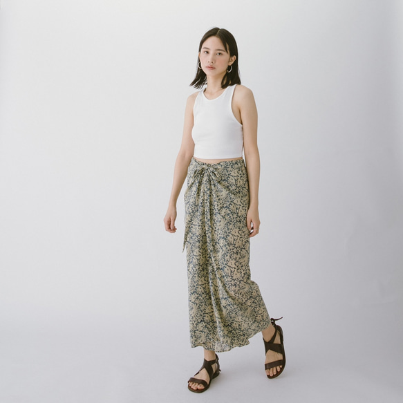 前綁帶開衩褲 - 印花 Wrap-effect tie-front pants 第2張的照片