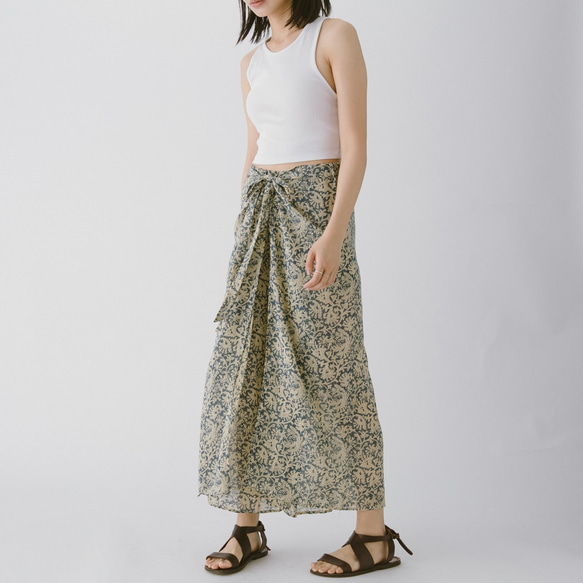 前綁帶開衩褲 - 印花 Wrap-effect tie-front pants 第5張的照片