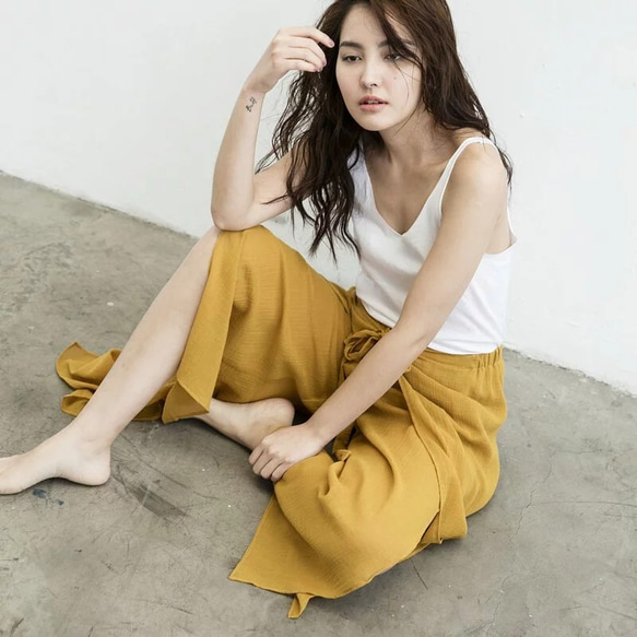 タイフロントスリットパンツ - マスタードイエロー ロングパンツ raw