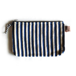 Atita手織りコットン防水ポーチ - 青 - 黒のストリップ 1枚目の画像