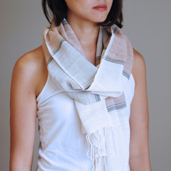 コットン手織りスカーフ - ホワイト 3枚目の画像