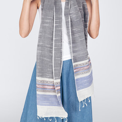 純棉手織圍巾-灰藍 第2張的照片
