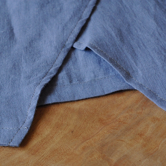 亞麻中山領開襟上衣-藍紫 第7張的照片