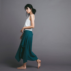 不規則棉麻長裙 - 藍綠 Asymmetric maxi skirt - Teal 第3張的照片