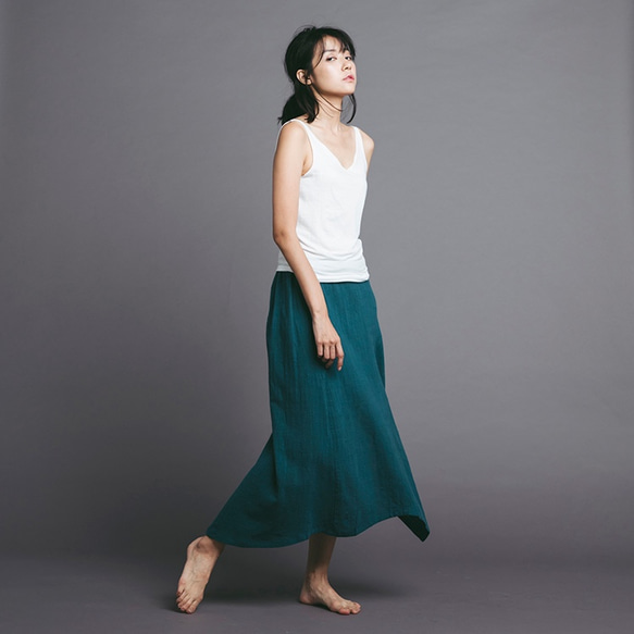 不規則棉麻長裙 - 藍綠 Asymmetric maxi skirt - Teal 第4張的照片