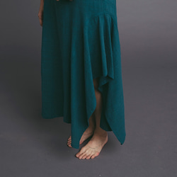 不規則棉麻長裙 - 藍綠 Asymmetric maxi skirt - Teal 第6張的照片