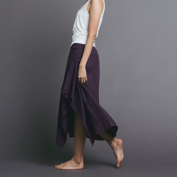 不規則棉麻長裙-紫 第3張的照片