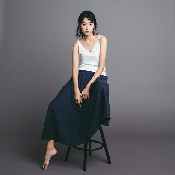 抽繩長裙 maxi skirt-深藍 Drawstring maxi skirt - Navy 第5張的照片