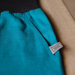 棉麻寬褲 - 湖水綠 Signature elastic waistband wide-leg pants - Teal 第7張的照片