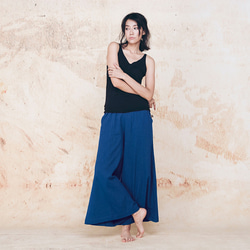 棉麻寬褲-寶藍 Signature elastic waistband wide-leg pants - Cobalt 第2張的照片