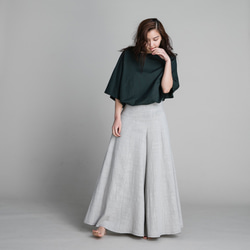 手工棉麻寬擺褲裙-淺灰 Classic wide leg culotte trousers - Light Gray 第4張的照片