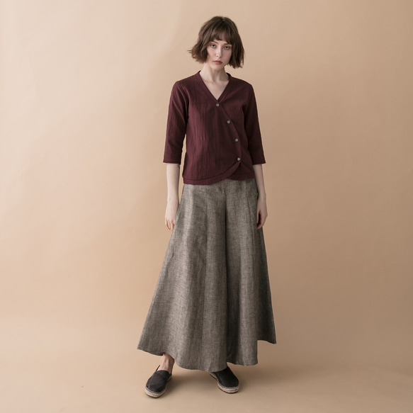 手棉麻寬擺褲裙 -人字紋 Classic wide leg culotte trousers - Herringbone 第1張的照片