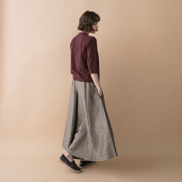 手棉麻寬擺褲裙 -人字紋 Classic wide leg culotte trousers - Herringbone 第2張的照片