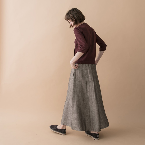 手棉麻寬擺褲裙 -人字紋 Classic wide leg culotte trousers - Herringbone 第3張的照片