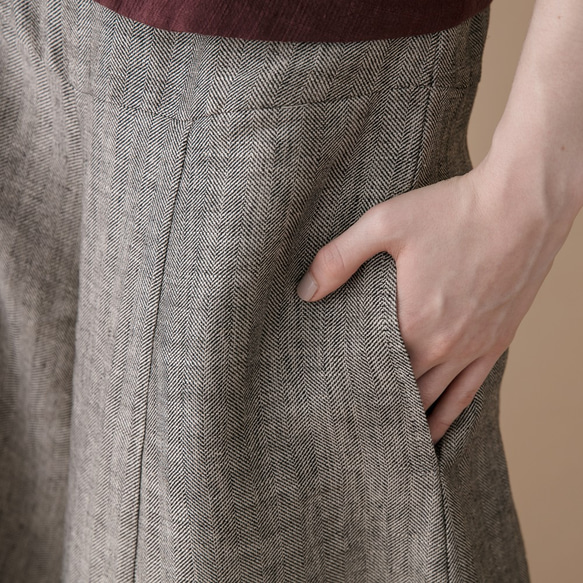 手棉麻寬擺褲裙 -人字紋 Classic wide leg culotte trousers - Herringbone 第7張的照片