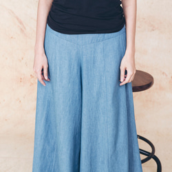 手工棉麻寬擺褲裙-丹寧 Classic wide leg culotte trousers - Denim 第4張的照片