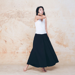 棉麻寬擺褲裙-黑 Classic wide leg culotte trousers - Black 第2張的照片