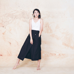 手工棉麻低襠褲裙-黑 Handmade drop-crotch culottes - Black 第1張的照片