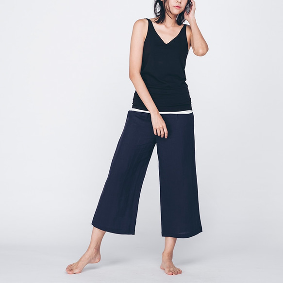 亞麻七分褲 - 海軍藍 Signature cropped straight-leg pants - Navy 第1張的照片