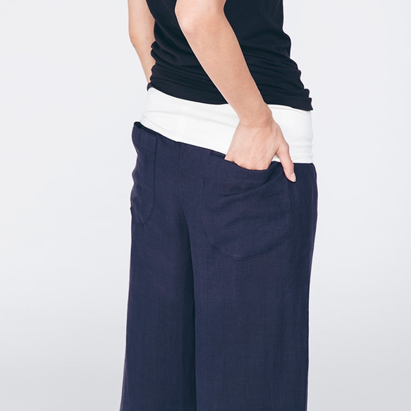 亞麻七分褲 - 海軍藍 Signature cropped straight-leg pants - Navy 第5張的照片