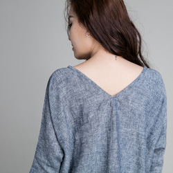 拼片七分袖上衣 - 麻藍 3/4 sleeve blouse - blue 第5張的照片