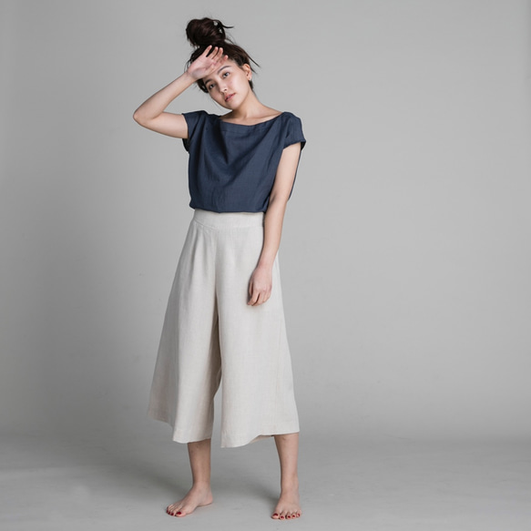 短版寬褲 - 米 Cropped wide-leg pants - Ivory 第3張的照片