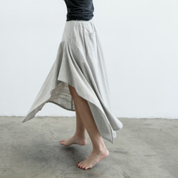 不規則棉麻長裙 - 淺灰  Asymmetric maxi skirt - Gray 第4張的照片