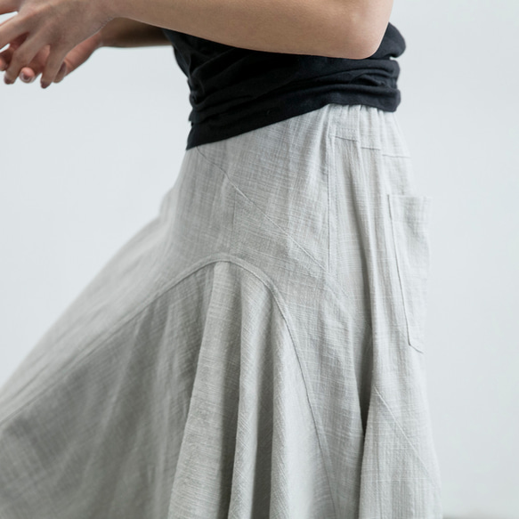 不規則棉麻長裙 - 淺灰  Asymmetric maxi skirt - Gray 第6張的照片