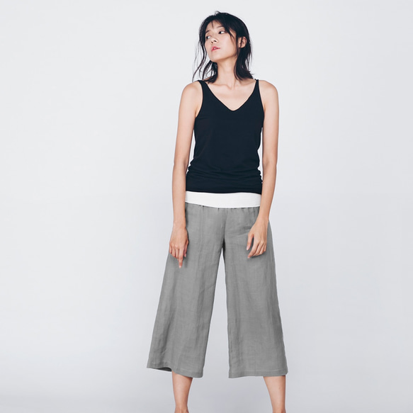 亞麻七分褲 - 淺灰 Signature cropped straight-leg pants - Gray 第1張的照片